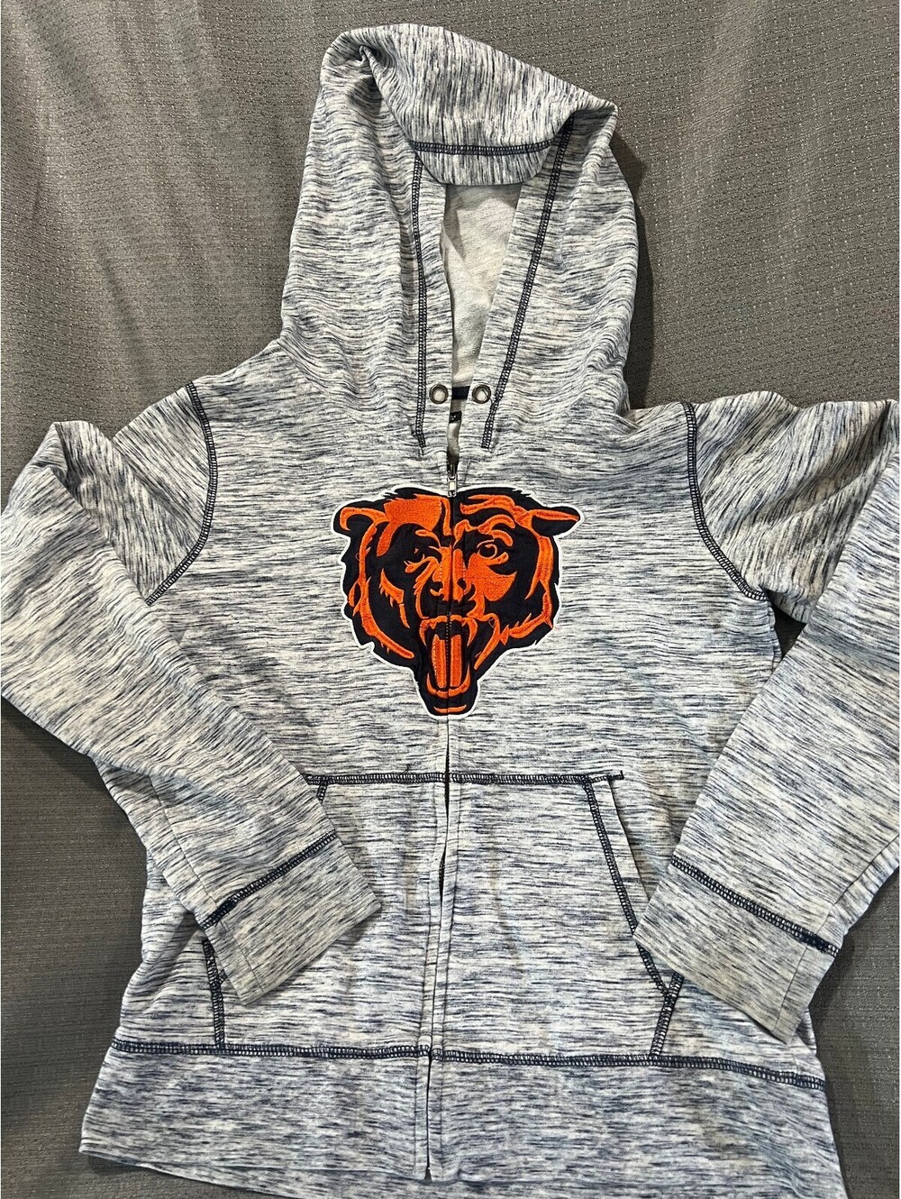 Chicago Bears NFL Team Apparel Medium Gray Full Zip Hoodie Embroidered Logo